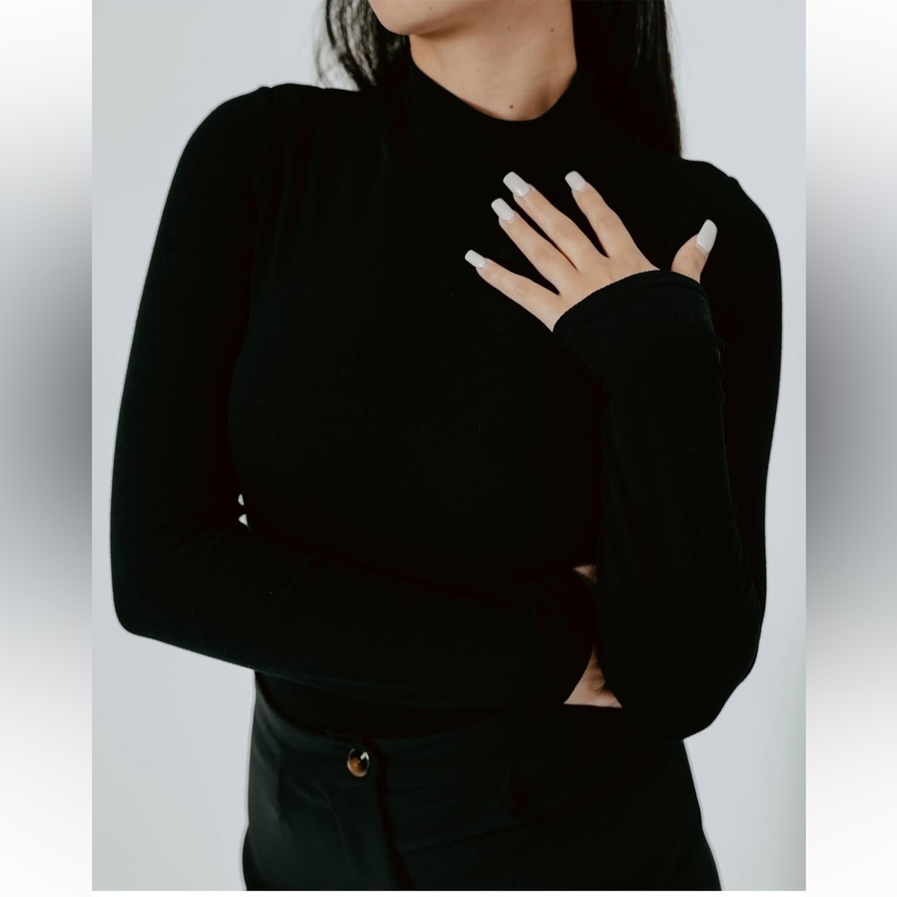 NWT. Size S. Ribbed Black turtleneck bodysuit. Braless. Klassy Network